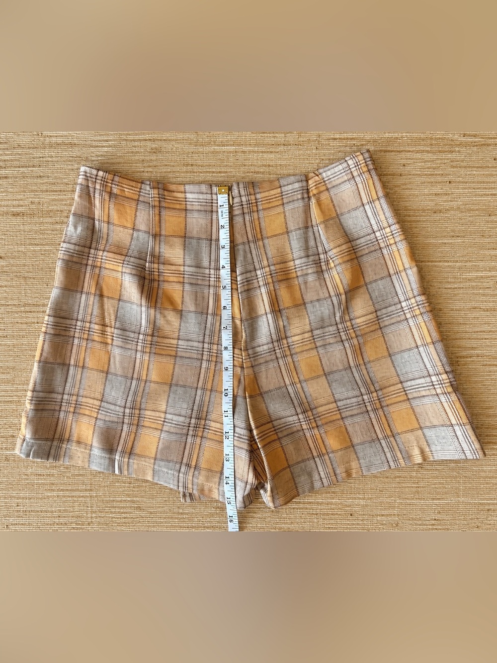 Lulus Mustard & Beige Plaid Wrap Front Skort Shorts Preppy Academia Boho NWT, M - Picture 7 of 14